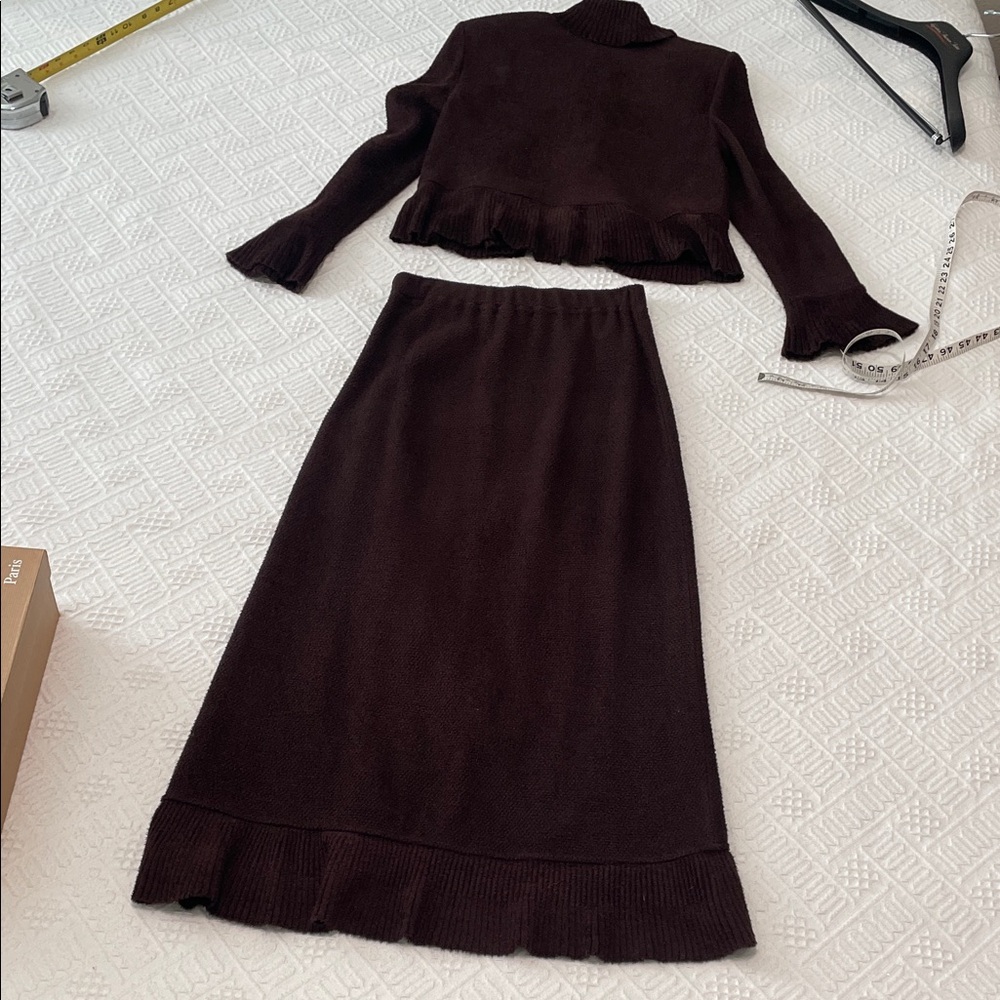 St. John 2 pc ruffle maxi sweater long sleeve bell sleeve Brown Women's Skirt - Picture 17 of 17
